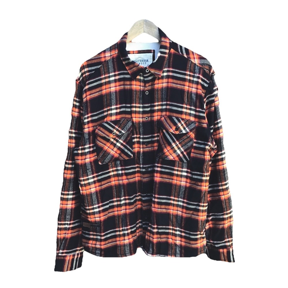 California Cowboy Plaid Thermal Lined Flannel Shirt Jacket Men's Large Shacket